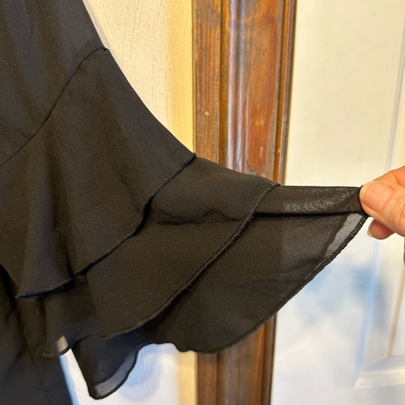 Mileage Black chiffon off the shoulder blouse with layered ruffled sleeves. - Picture 3 of 7